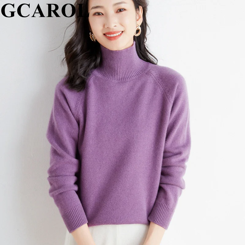 

Женский свитер ручной вязки GCAROL, теплый эластичный мягкий пуловер с воротником-стойкой, элегантный минималистичный базовый джемпер размер...