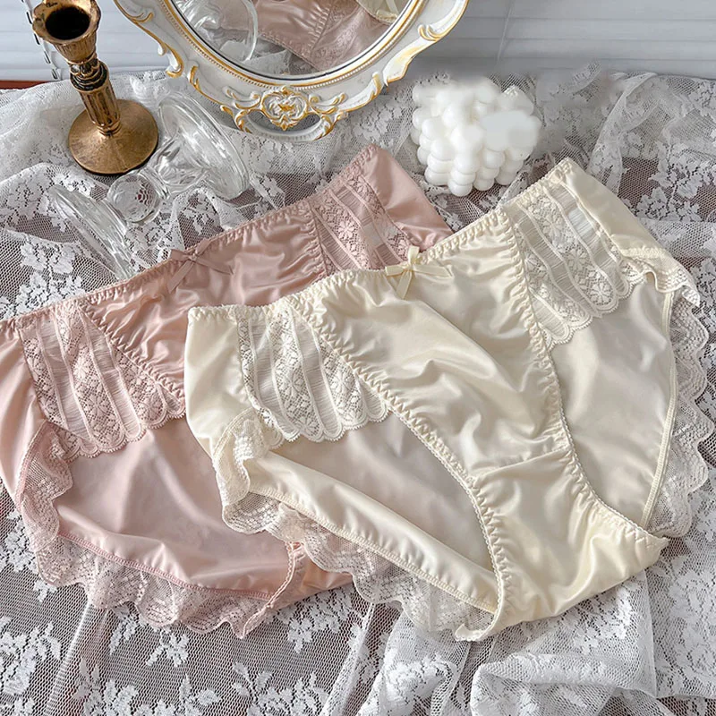 

Women French Retro High-rise Underwear High Quality Ice Silk Panties Seamless Briefs Female Underpant Comfy Ultra-thin Underwear