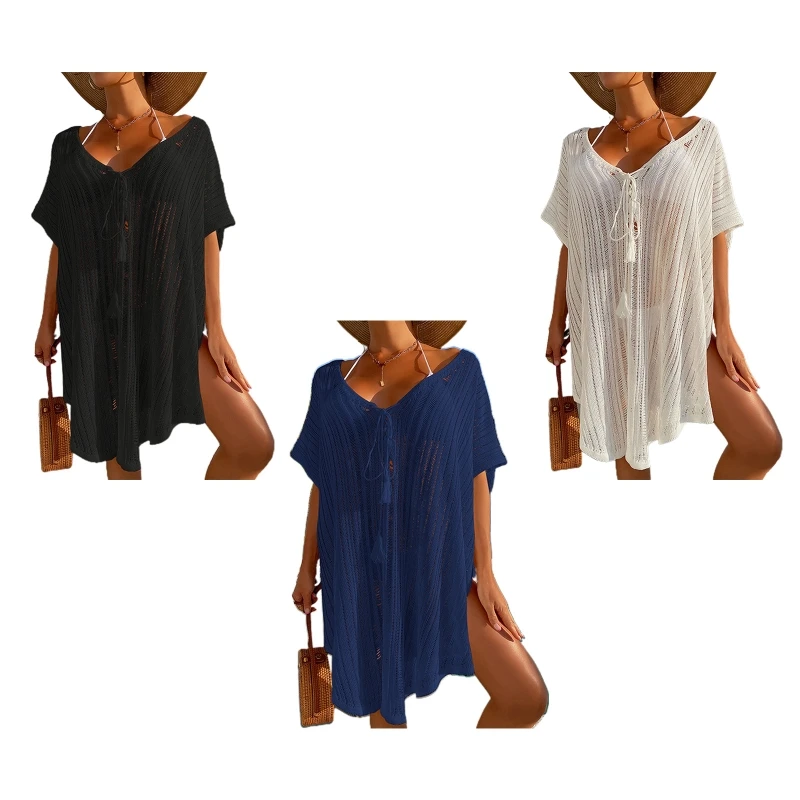 

V Neck Loose Sleeve Beachwear Tunic Hollow Out Beachwear Shawl Cover-up Vacation