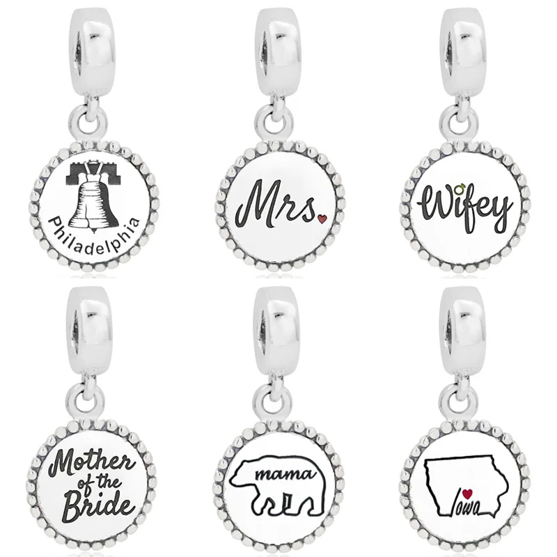 Оригинальный подвесной браслет в виде медведя из Филадельфии, матери невесты, Wifey, мама, ювелирные изделия, подходят для серебряного браслета Pandora
