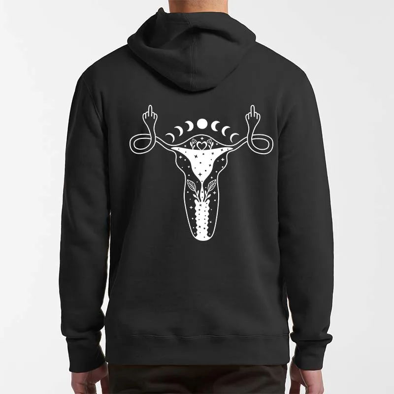 

Uterus Shows Middle Finger Feminist Hoodies Women's Rights Humor Gifts Pullover Unisex Casual Oversized Hooded Sweatshirt