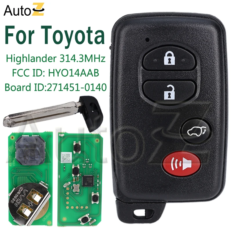 Автоматический умный дистанционный ключ 314 3 МГц для Toyota Highlander 2007-2014 с 4D-чипом
