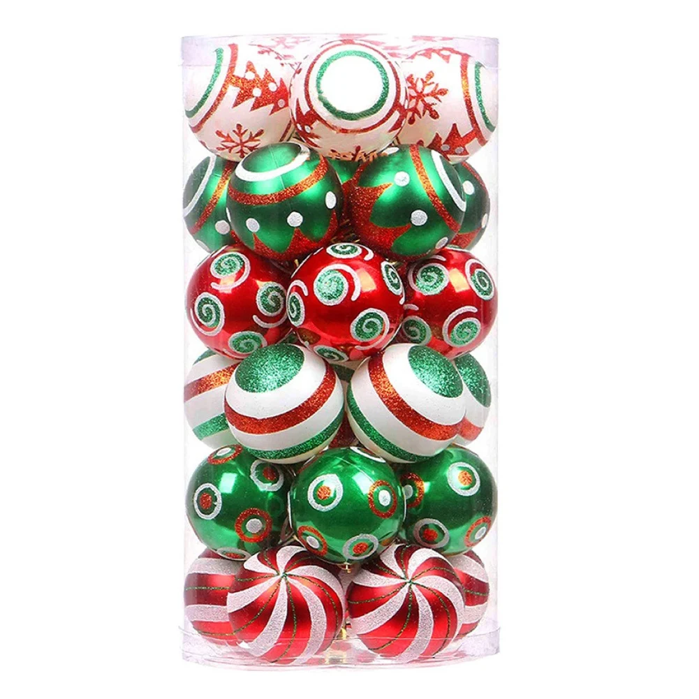 

30 Pcs Christmas Ball Ornaments Red Green and White Hanging Christmas Ball Ornaments Decorations 6cm for Xmas Tree