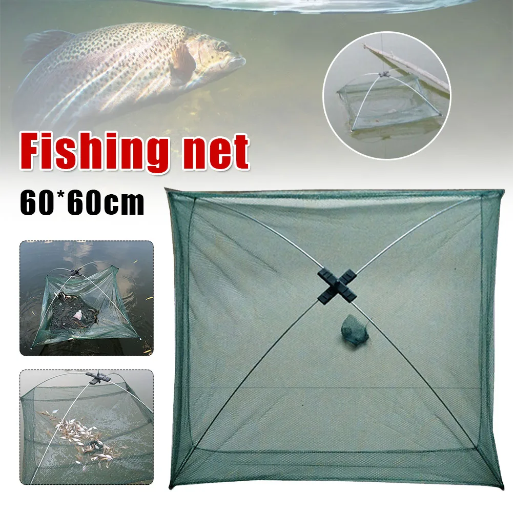 

60x60cm Portable Fishing Net Folding Bait Trap Net Shrimp Minnow Crawfish Dip Net Crab Cast Net Trap Fishing Tackle Accessories