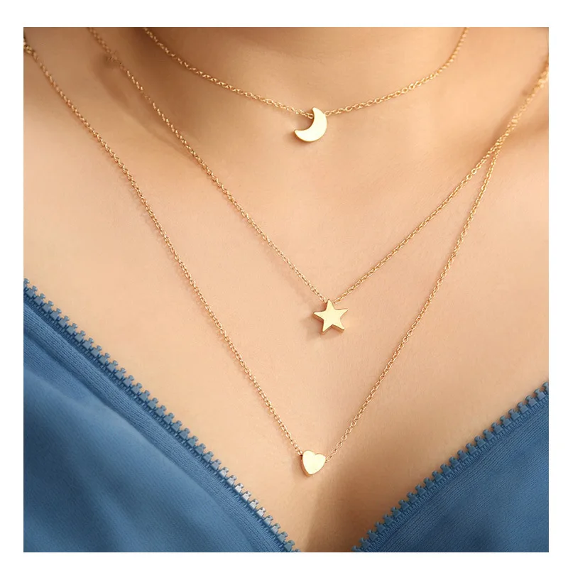 

ASON Stainless Steel Moon Star Heart Necklace For Women Men Valentine's Gift Romantic Choker Pendant Necklace Fashion Jewelry
