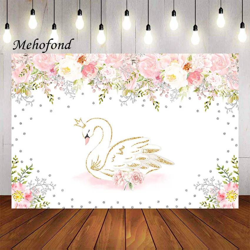 

Фотофон Mehofond розовые цветы Золотая Корона Лебедь девочки принцесса день рождения детский душ Фотостудия