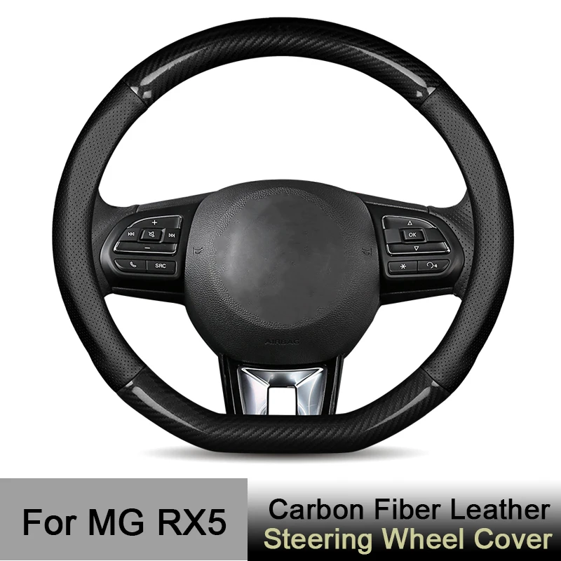 

Car Steering Wheel Cover Leather Carbon Fiber Anti-Slip D Shape Black Red for MG RX5 2016 2018 Interior Accessories
