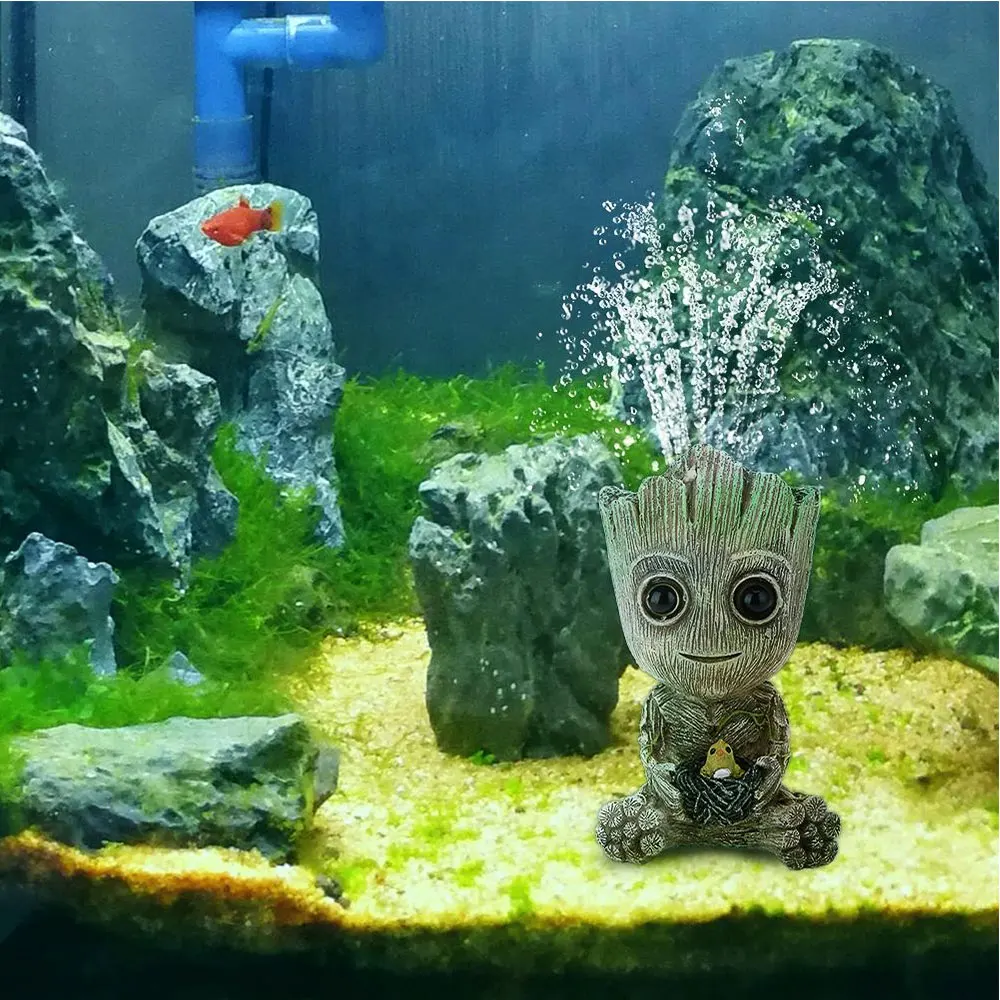 1Pc Cute Tree Groot Fish Tank Oxygen Pump Bubble Stone Ornaments Aquarium Decoration