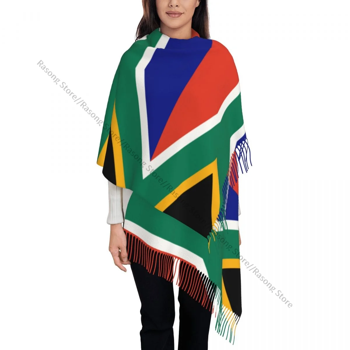 Шарф с кисточками большой размер 196*68 см зимняя теплая шаль из пашмины буфанда