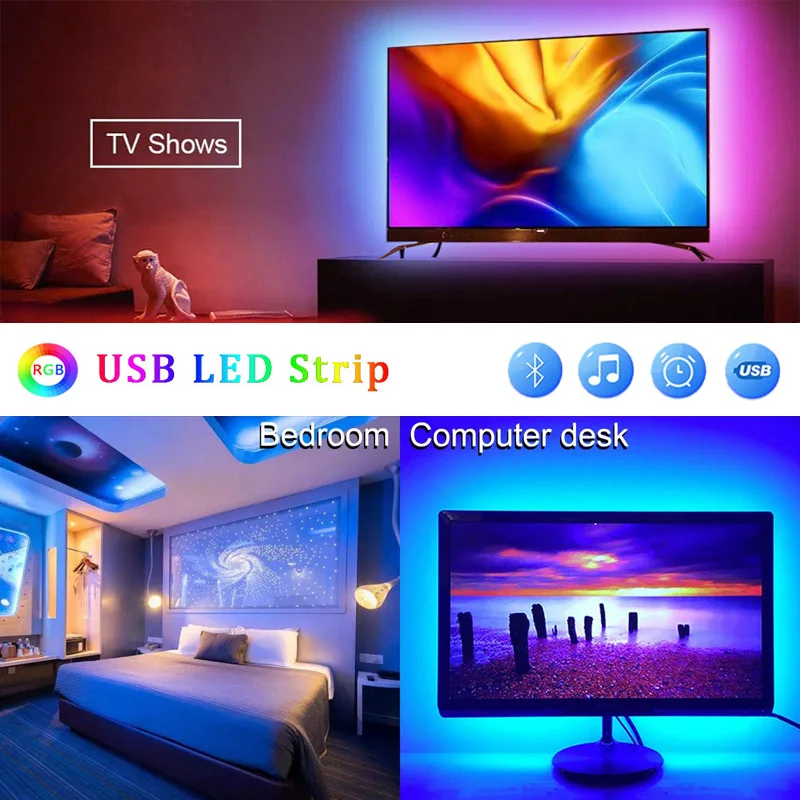 Bluetooth USB LED Strip Light RGB 5050 2835 SMD 5V Led Lights Flexible 1-30M Lamp Ribbon TV BackLight Room Decoration Diode Tape images - 6