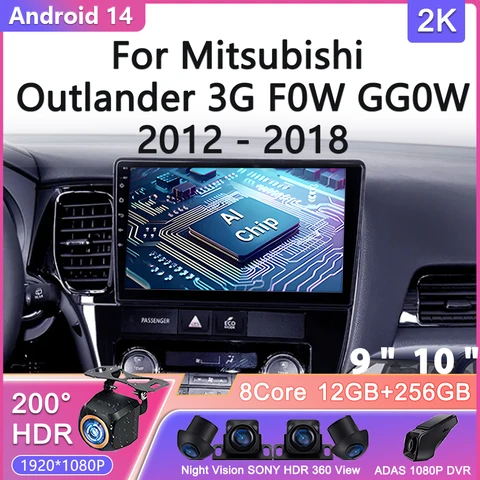 Android 14 для Mitsubishi Outlander 3 GF0W GG0W 2012-2018 левый руль автомобильная мультимедийная навигация стерео без 2din 2 din