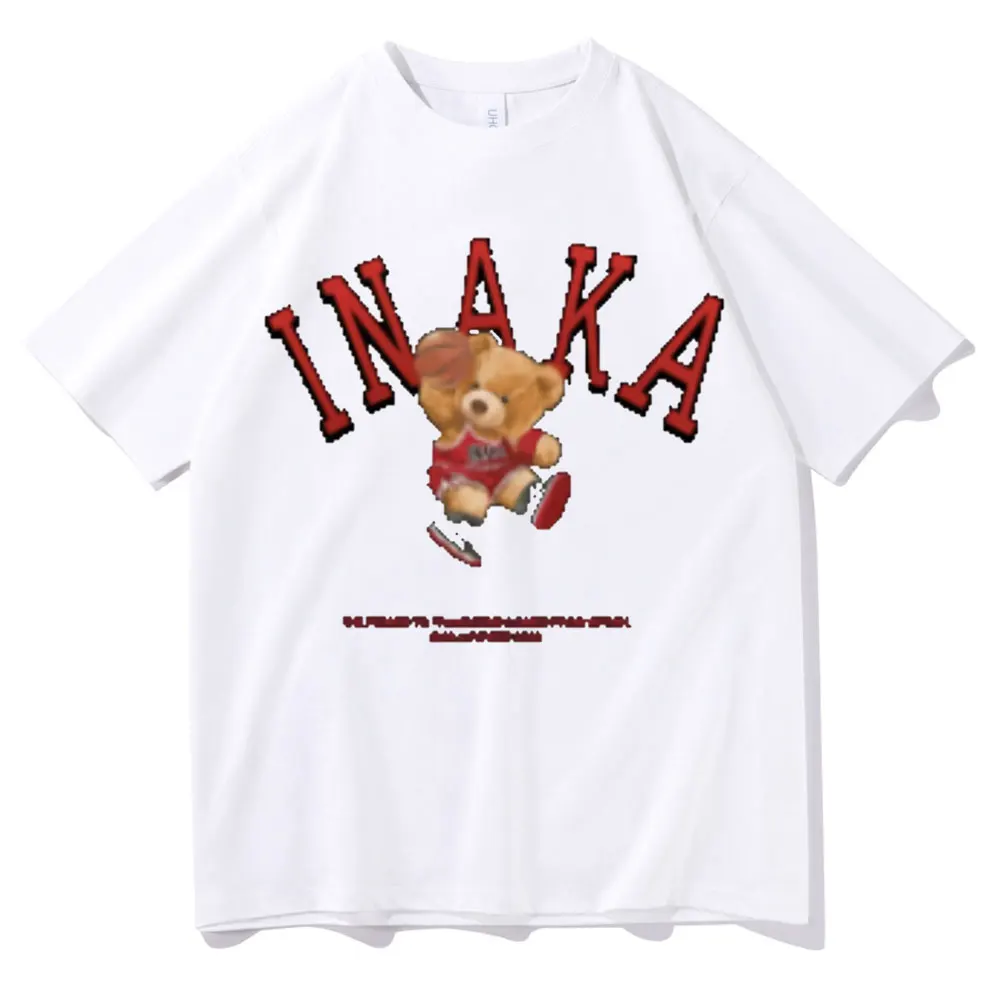 

Inaka Power Basketball Bear Print Tee Short Sleeve Summer Men Women Hip Hop Oversized High Quality Cotton Tshirt Daily T-shirt