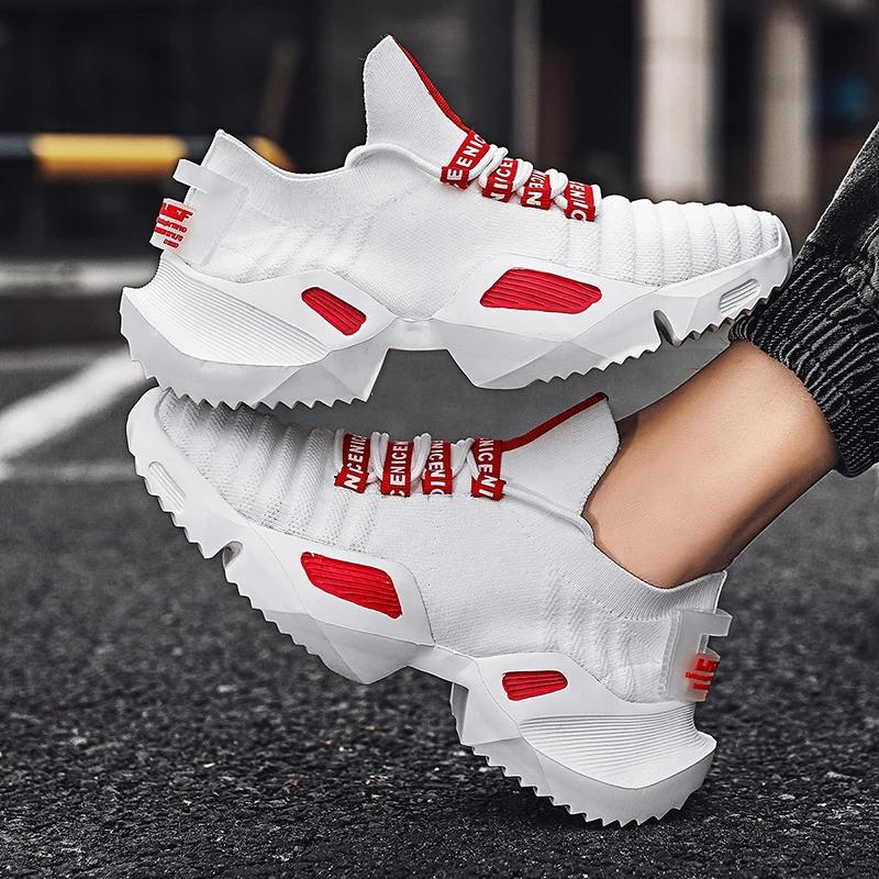 

White Socks Sneakers Men Breathable Running Shoes Large Size 47 Fashion Men Jogging Sports Shoes Lightweight Sock Trainers Men