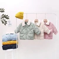 1 8 years baby girl cotton clothes winter new faux fur collar rhombus solid jacket for boy thick warm young childrens clothing
