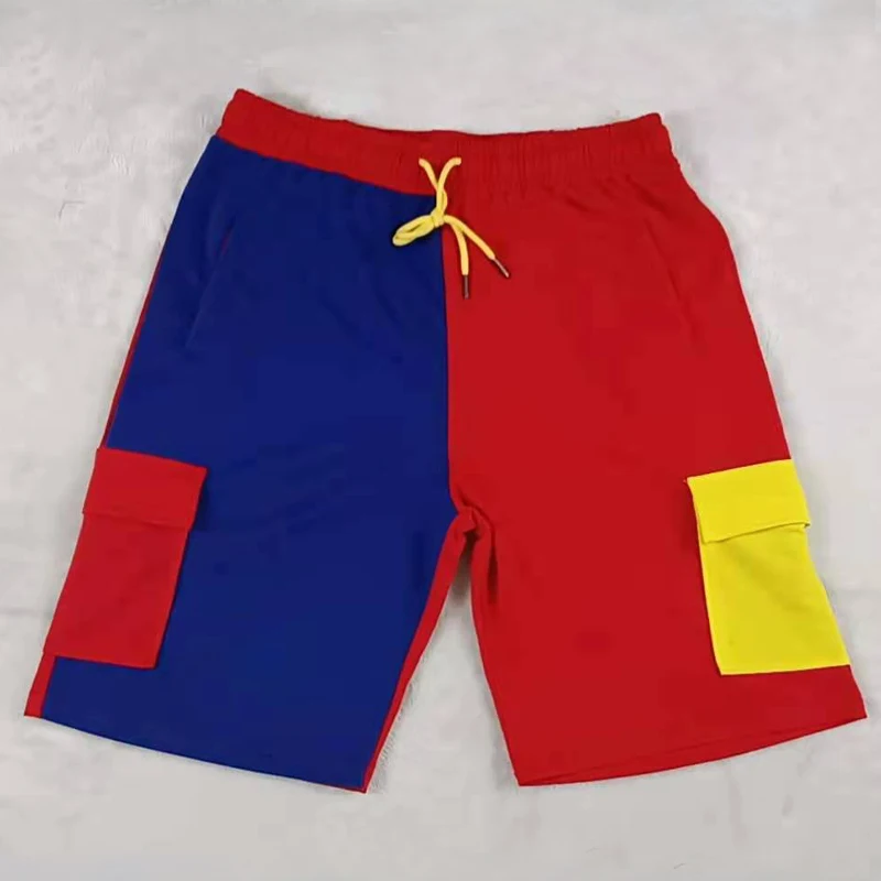 

2022 summer fashion new men's color-blocking stitching multi-bag shorts tie color-blocking shorts