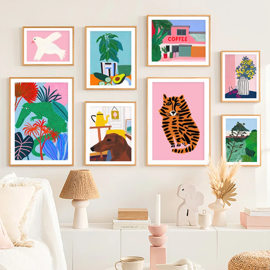 

Abstract Tiger Crocodile Dog Vase Plant Wall Art Canvas Painting Nordic Posters And Prints Wall Pictures For Living Room Decor
