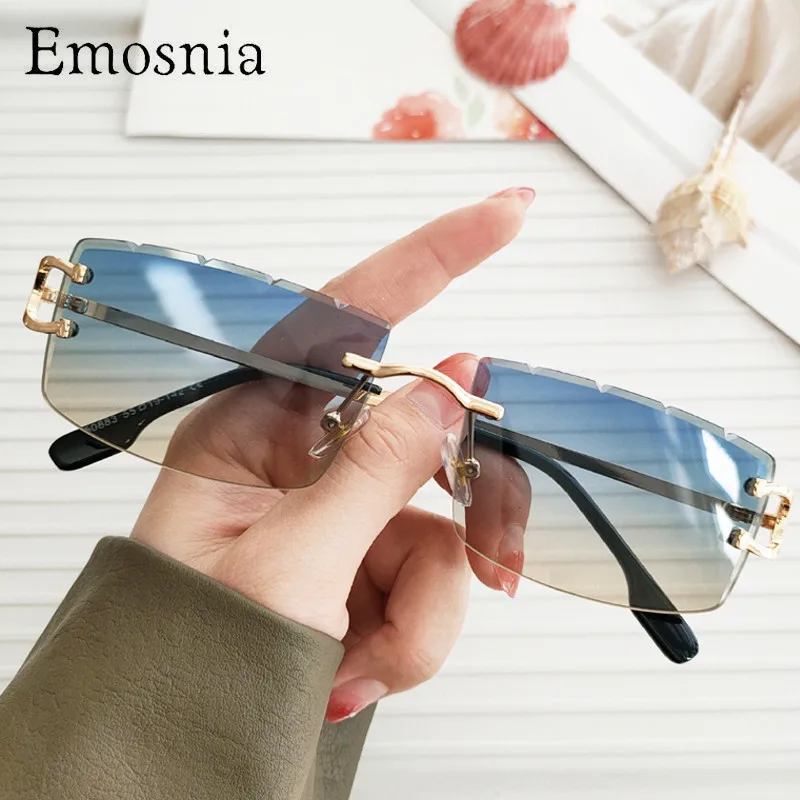 

Emosnia Rimless Small Rectangle Sunglasses Men 2022 Brand Metal Fashion Square Sun Glasses Women Gradient Lens Frameless UV400