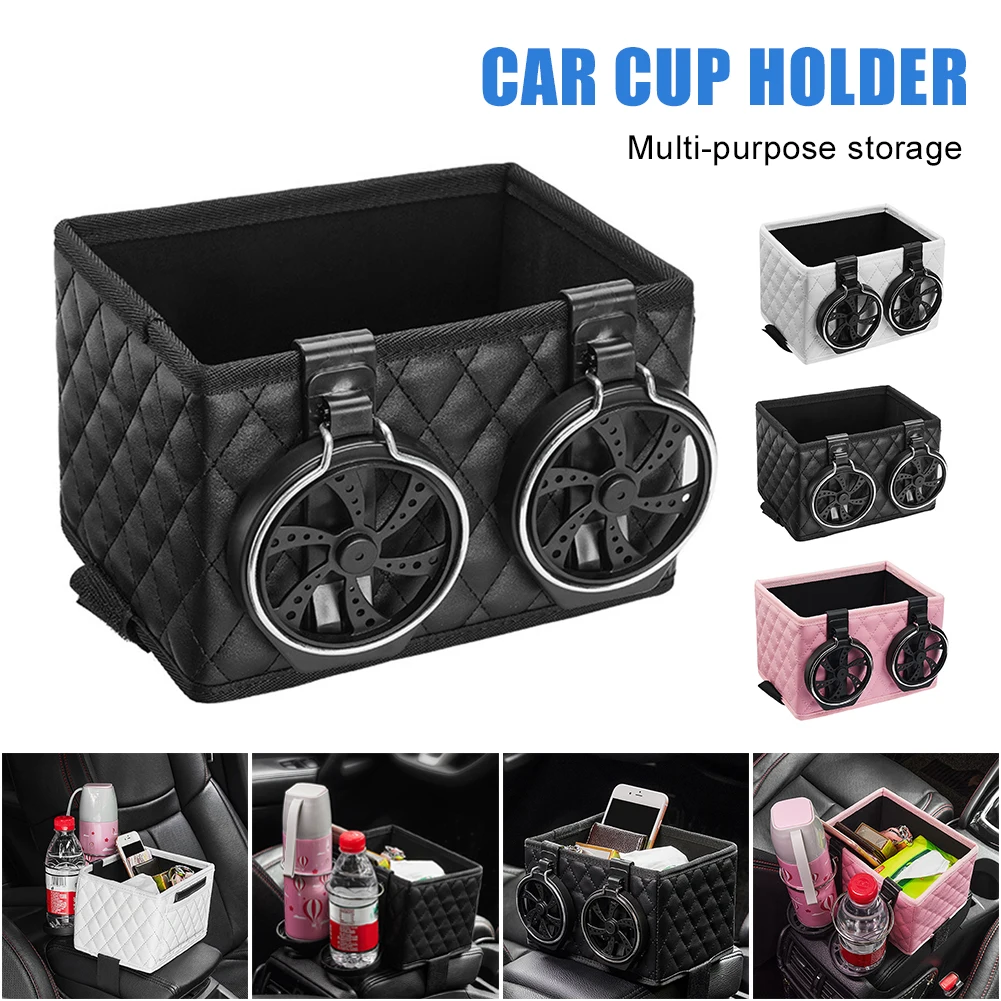 

Car Armrest Storage Box Microfiber Leather Multifunctional Tissue Holder with Folding Water Cup Holders Auto Interior Organizer