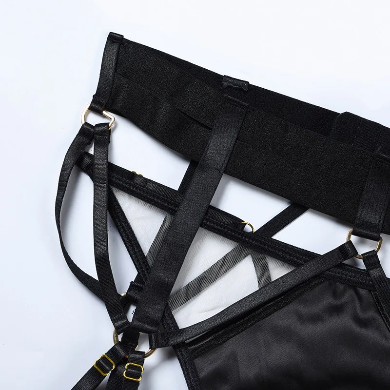 Ellolace Lingerie Sexy Fancy Underwear Hollow Out Kissy Bra 3-Pieces Garter Belt With Stockings Fetish Fantasy Intimate Set