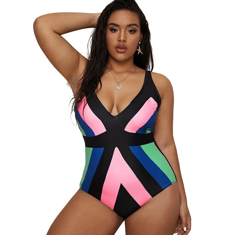 2022 Plus-size one-piece bikini color fat-up swimsuit woman Conservative swimsuit woman