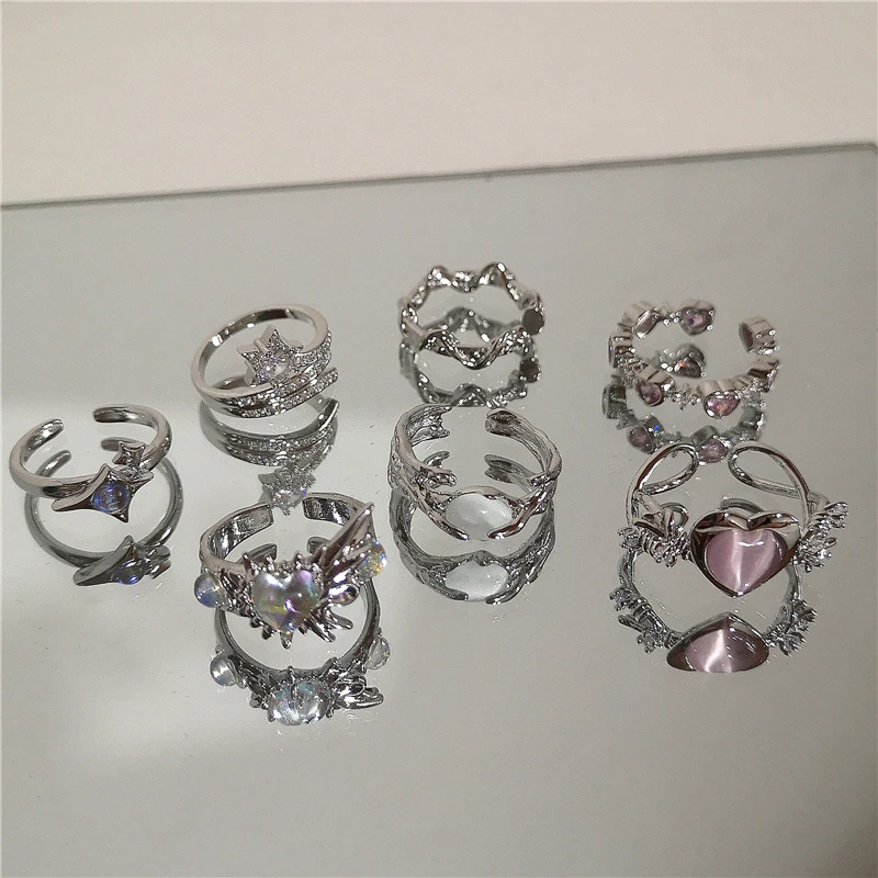 

Kpop Trendy Goth Vintage Aesthetic Irregular Love Heart Star Ring For Women Egirl Streetwear Grunge Punk Jewelry Y2K Accessories