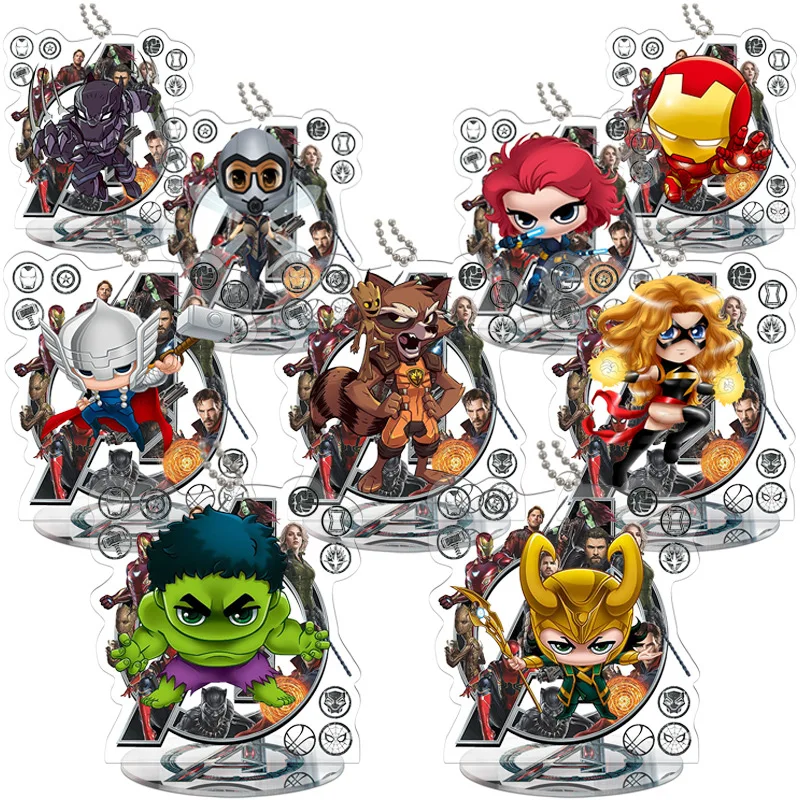 

New Avengers Endgame Keychains Spider Man Q Version Loki Groot Captain America Acrylic Standing Ornamnet Kids Keychains Toys