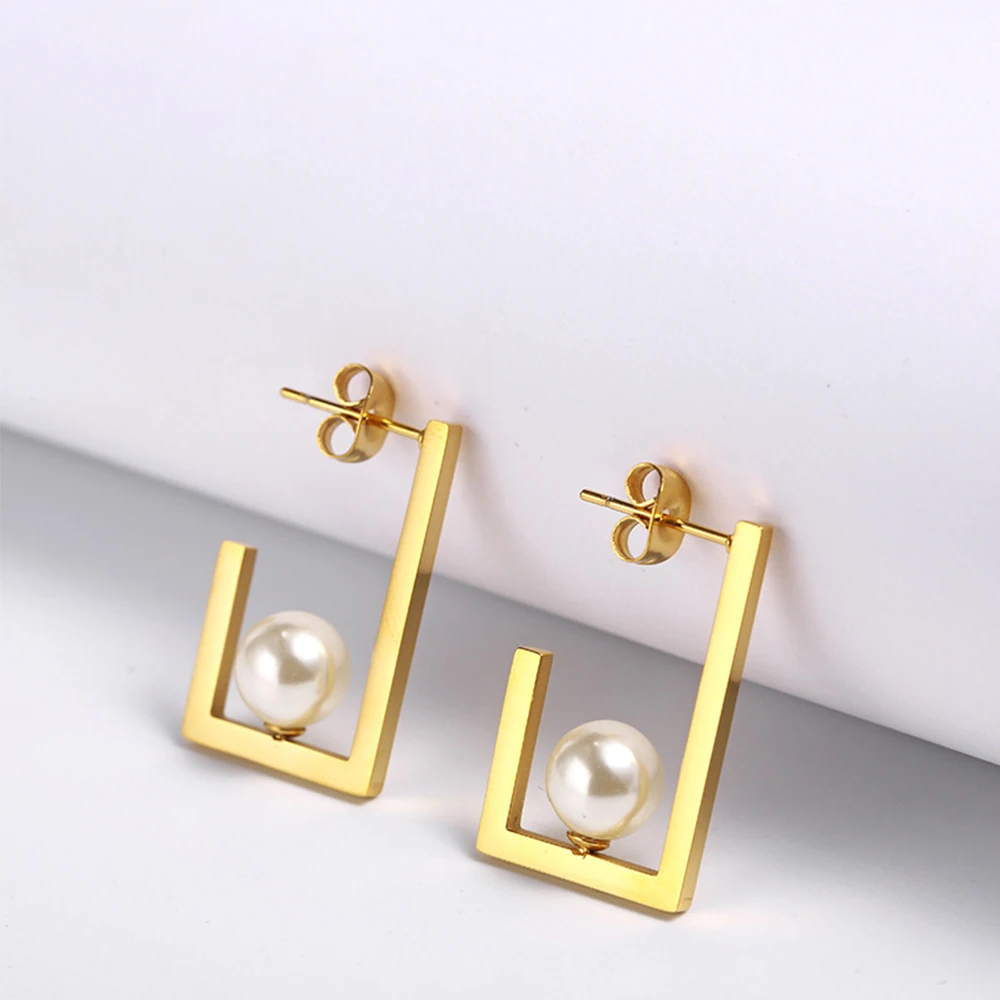 

Pearl Earrings for Women Stainless Steel Geometry Stud Earring Fashion Jewels Simplicity Pendientes Holiday Gifts