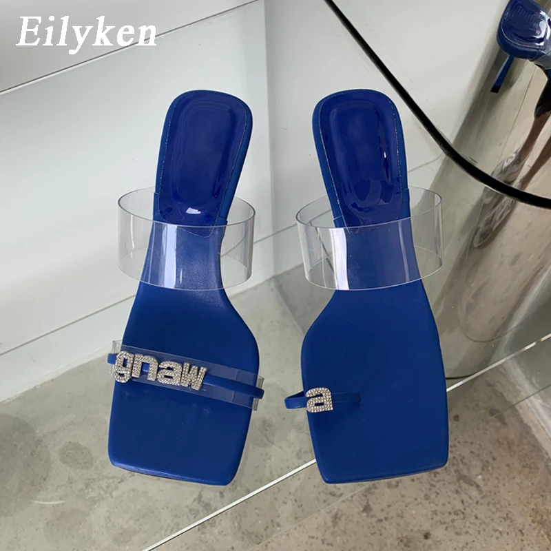 Eilyken Summer CRYSTAL Pinch Square toe Women Slipper Fashion Candy Color Ladies Outdoor Beach Slides Low Heel Sandal Shoes