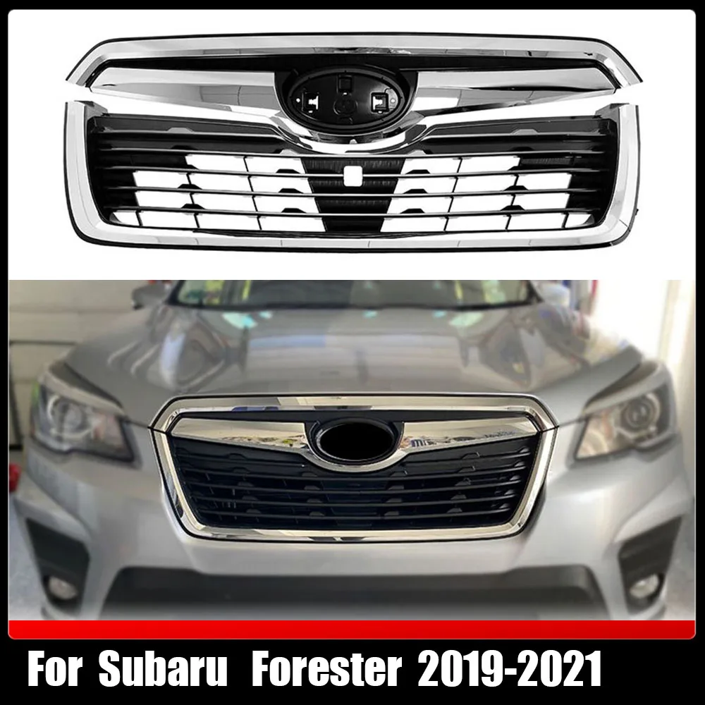 

Abs Oem Style Front Grill Mesh Kit Gloss Black W. Chrome Frame Bumper Grille Racing Grills For Subaru Forester 2019~2021