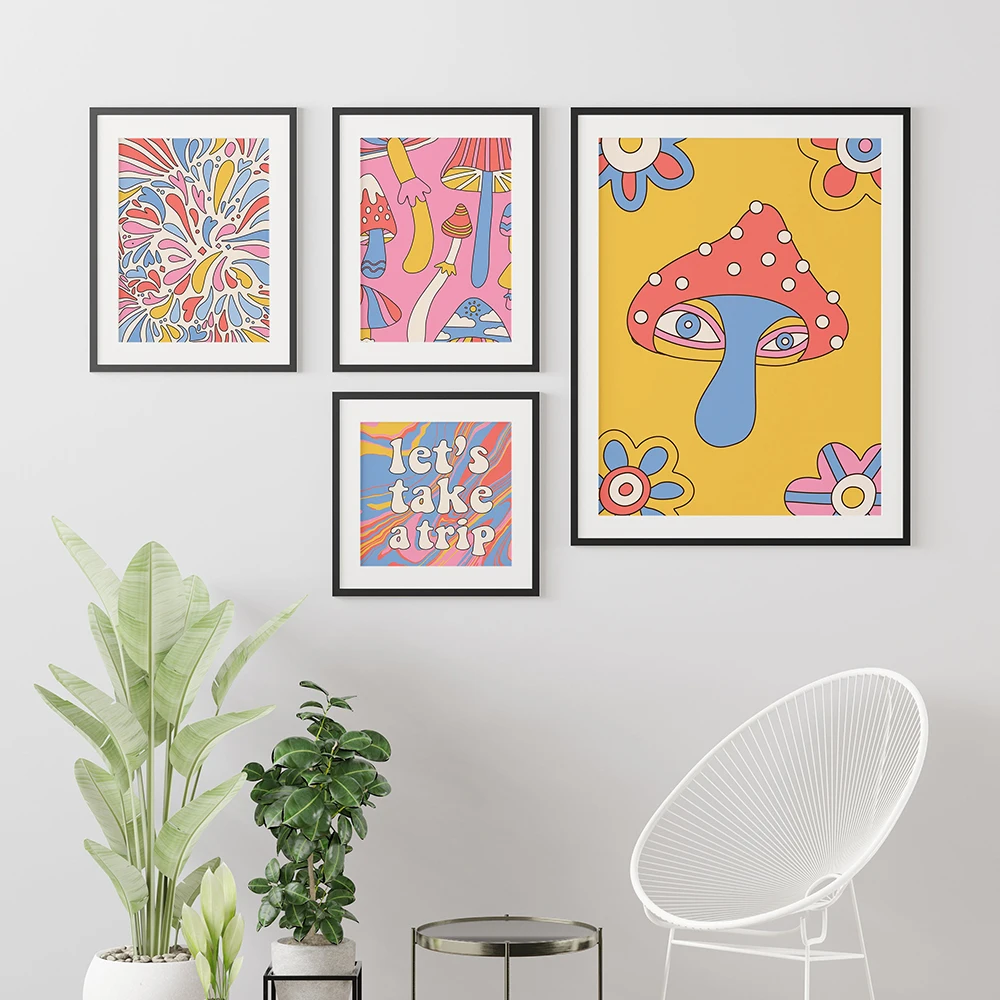 Ретро классные психоделические постеры для девушек 70s винтажные принты Декор