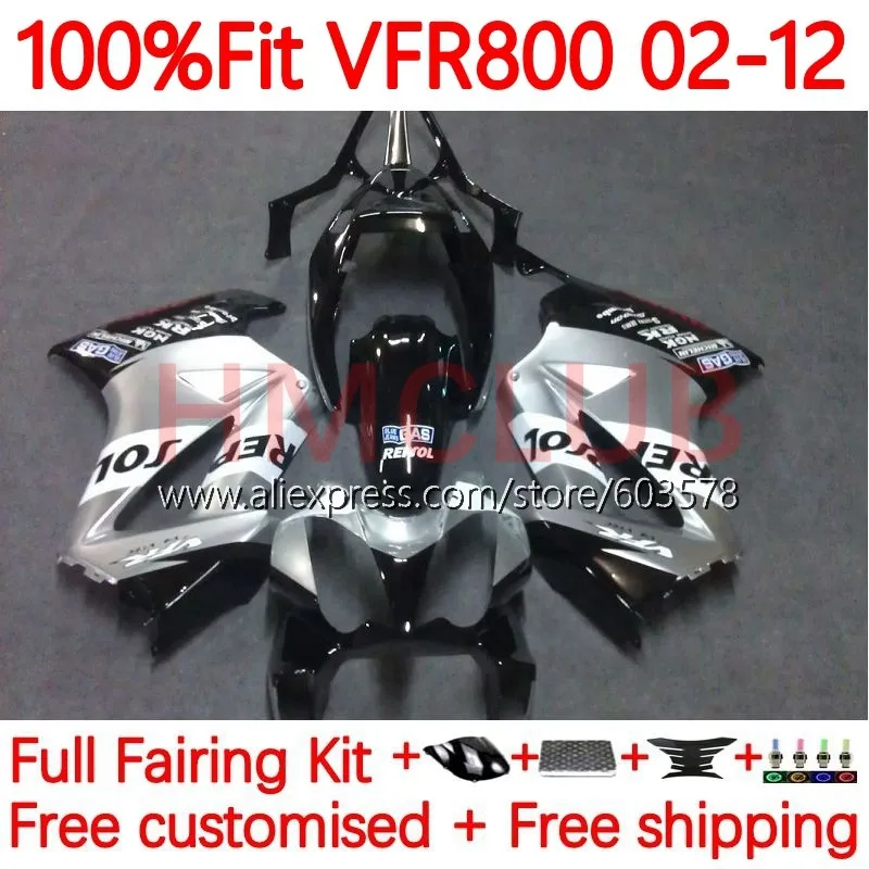 Interceptor Kit For HONDA VFR800 VFR 800 RR CC VFR800RR 02 03 04 05 06 07 2008 2009 2010 2011 2012 Fairing 121No.48 silvery blk