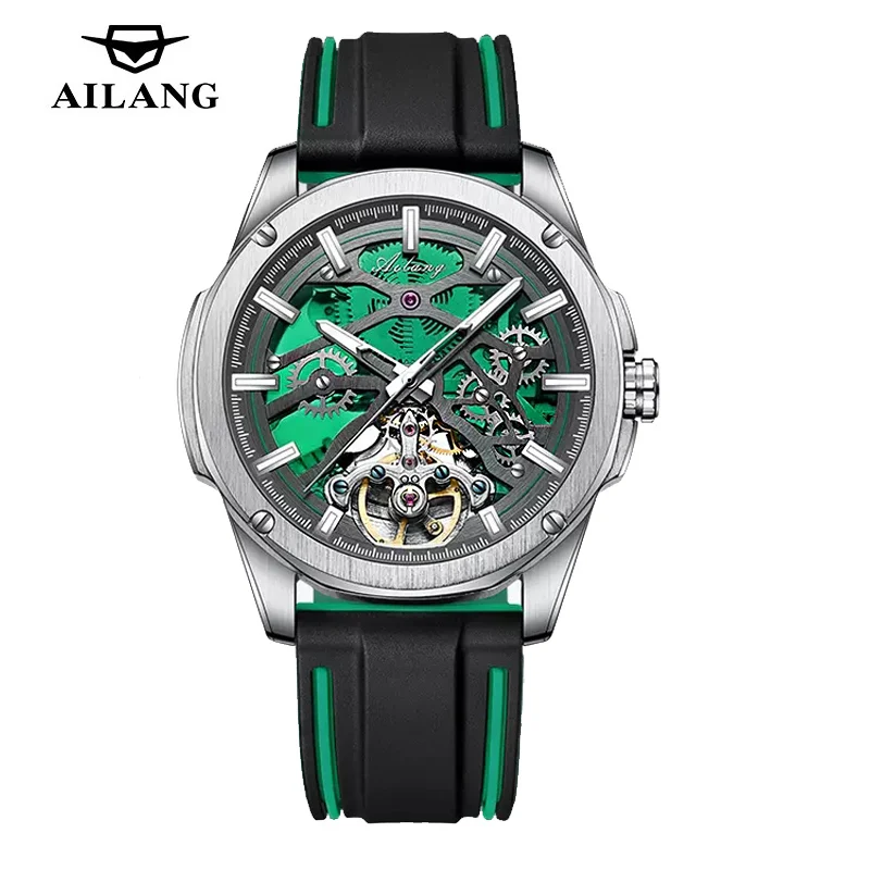 Reloj Hombre AILANG Green Dial Luxury Rubber Male Watch Military Automatic Mechanical Sport Wrist Watch Men Tourbillon Watches