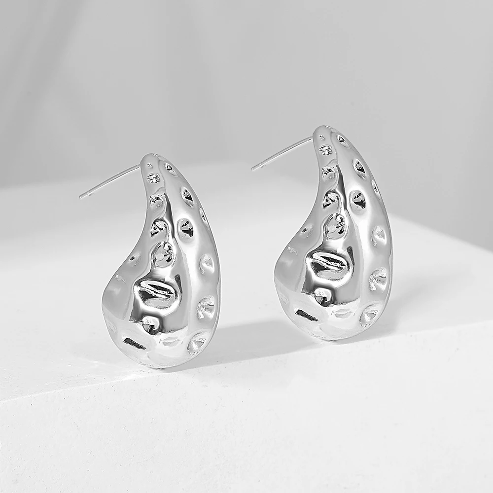 Женские массивные серьги-гвоздики AENSOA в форме капли золотистого цвета с неровной