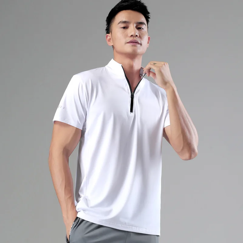 

Fashion 2022 Small Stand Collar Men's Sport Casual Polo Shirt Summer Ice Quick Drying T-shirt Men's Stretch Slim Zipper Top