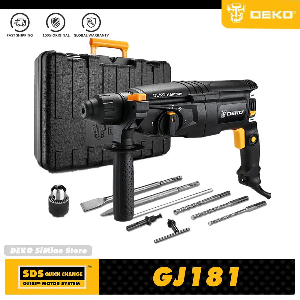

DEKO ROTARY HAMMER ELECTRIC HAMMER IMPACT DRILL WITH BMC BOX AND 4 SINGLE HAND AJUSTMENT & 9PCS ACCESSORIES POWER TOOLS GJ181