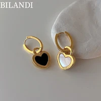 bilandi sweet korean design black white heart earrings hot sale high quality brass circle earrings for girl party gifts