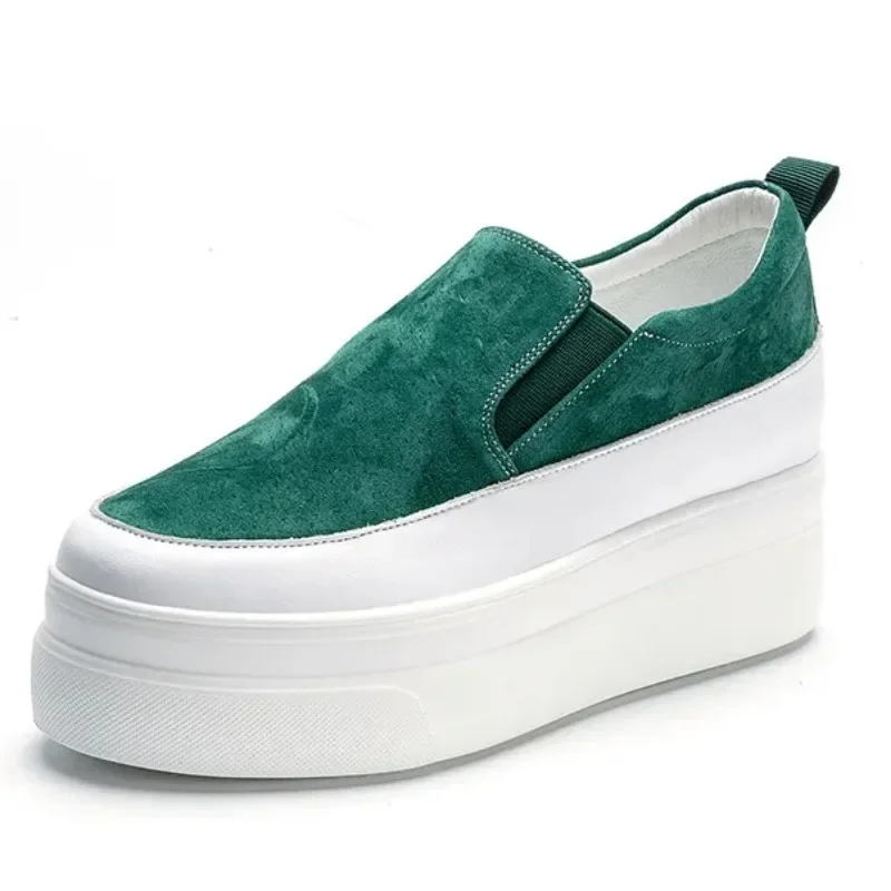 Женские кроссовки из натуральной кожи толстая подошва танкетка без шнуровки