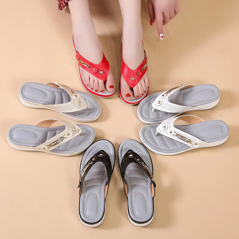 Retro Ladies Wedge Slippers Summer New Ladies Sandals Thick Sole Lightweight Comfortable Beach Shoes Travel Vacation Sandals