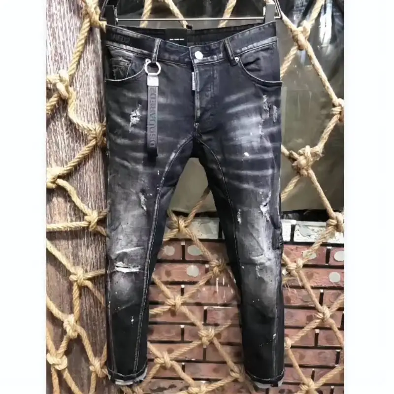 

Trendy Slim Jeans Casual Denim Fabric Straight Leg Motorcycle Rider Pants A216