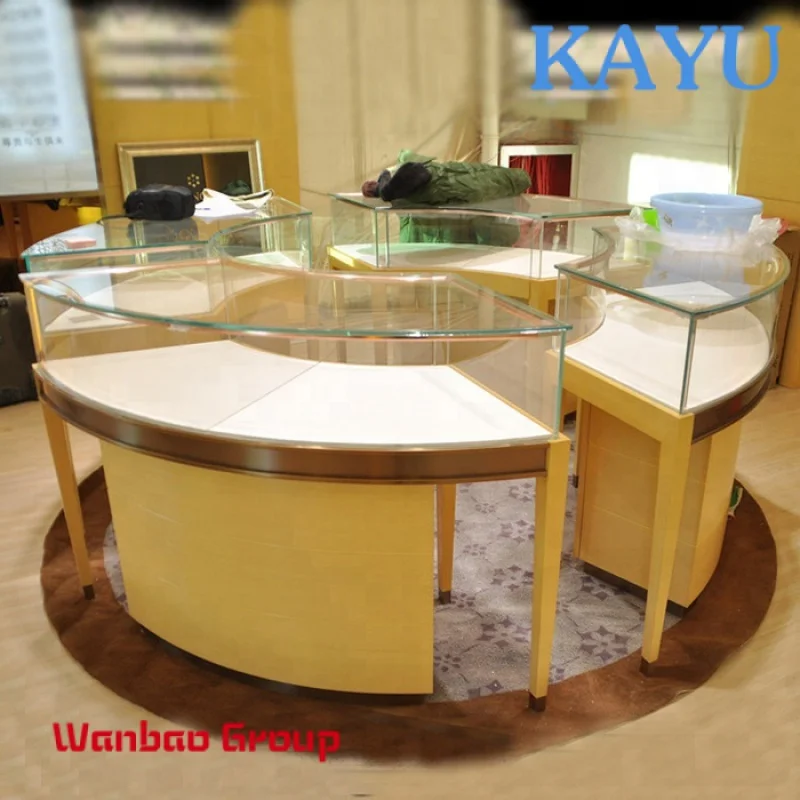 Fashional modern silver counter display design for wooden glass jewelry trade show display case