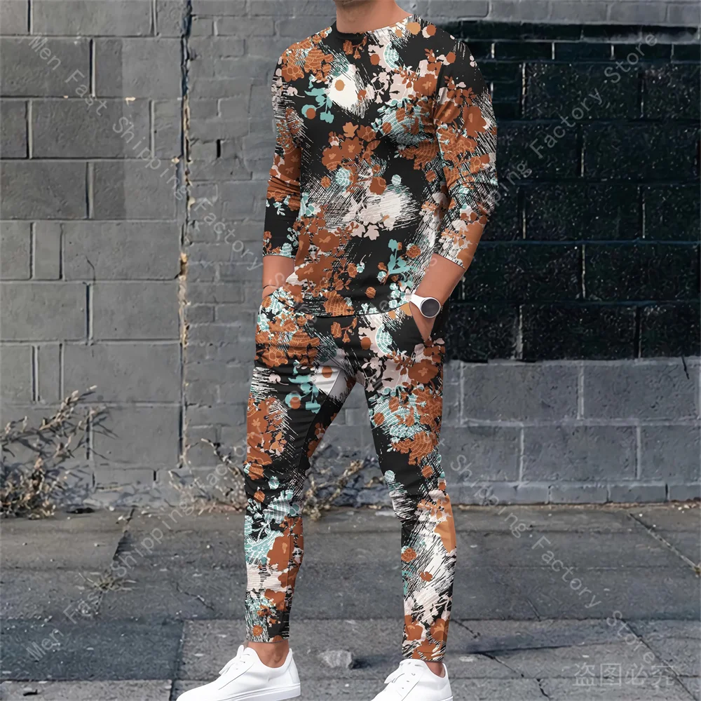 Men's Tracksuits T Shirt Pants 2 Piece Sets Sweatshirt Sweatpants Suits Male Oversized T-shirts Outfits Print Men's Clothing