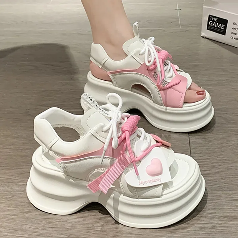 

Fashion Sports Platform Sandals Women Summer 2023 Thick Bottom Wedge Walking Shoes Woman Peep Toe Lace Up Chunky Sandalias Mujer