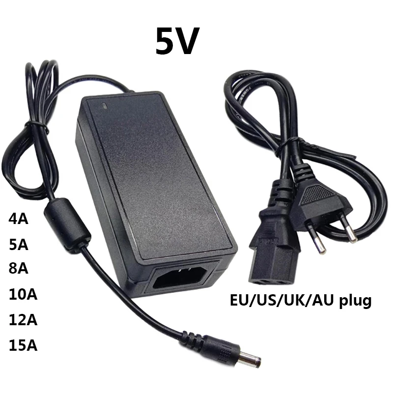 Универсальный адаптер питания, 5 В, 15 А, 4 а, 5 А, 8 А, 10 А, 12 а, переменный ток 100-240 в, постоянный ток 5 В, 15 А, 5 В, 12 А, 5 В, 10 А, импульсный 5-вольтовый адаптер 5, 5 х2, 5 мм