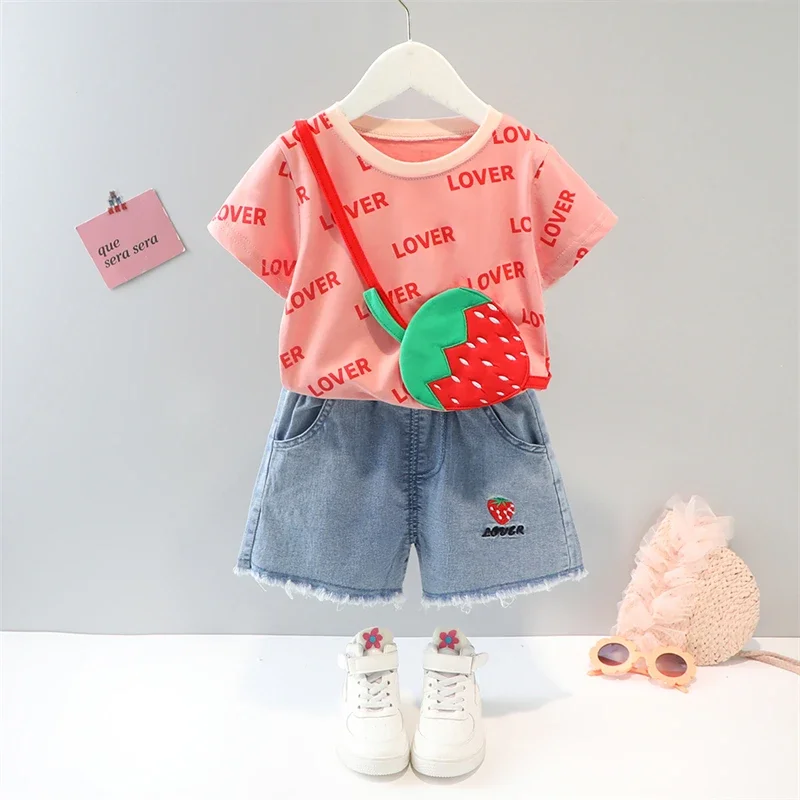 

Baby Girl Clothing Sets 2023 Summer Child Outfits Short Sleeve Love Infant T Shirt Tassel Denim Shorts 2 Piece Suit Kids Clothes