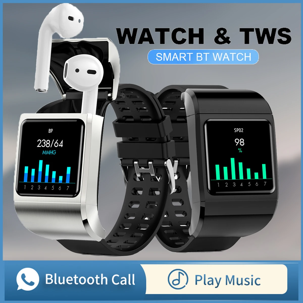 

2022 Smart Watch Earphone 2 in 1 IP67 Waterproof Bluetooth 5.0 Music play Sports Men Smartwatch women For IOS Android Smartphone
