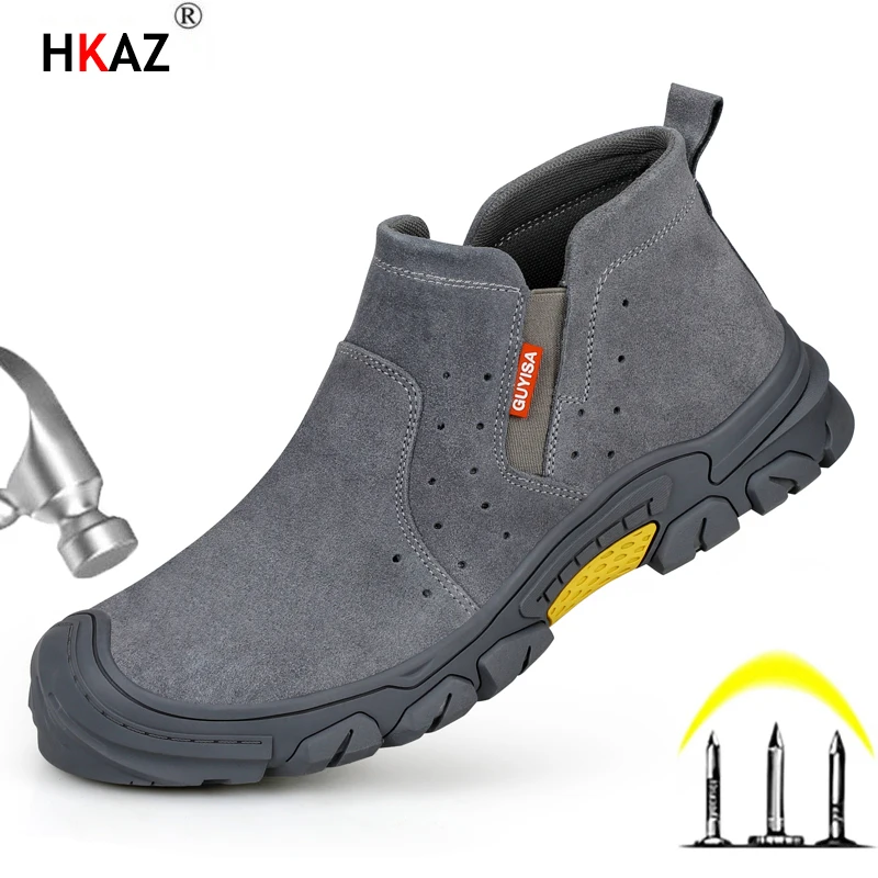 

New Cow Leather Safety Shoes Men Construction Welder Work Shoes Wear-resistant Indestructible Anti Smash Anti Stab Shoes Outdoor