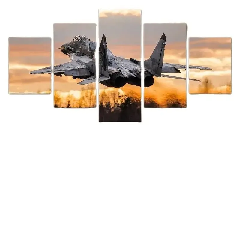 Фото 5-панельный реактивный истребитель без рамы Mikoyan MiG-29, модульные современные холст, постеры, настенные художественные картины для гостиной, домашний декор №1