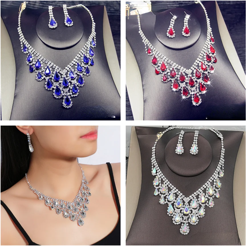 

Bridal Crystal Full Diamond Necklace Earrings Two-piece Set Exquisite High-end Knot Wedding Dress Necklace Accessories