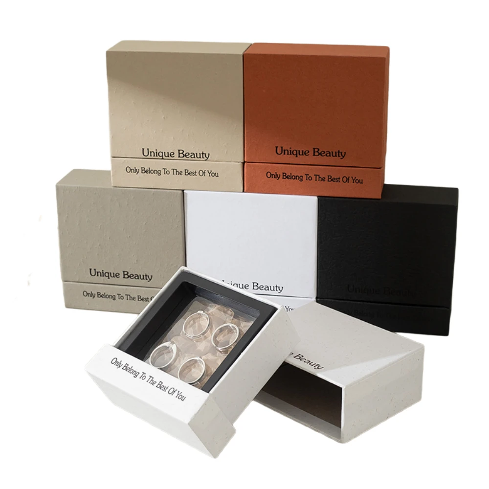 10 Set Cardboard Paper Jewelry Gift Box with Plastic & PE FILM Floating Frame Display Case for DIY Nail Art Rings Bangle Storage