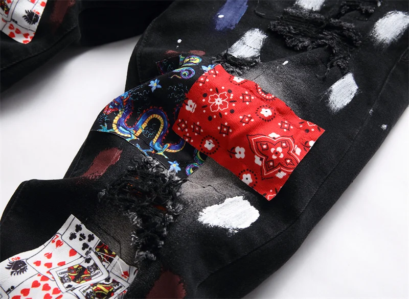 Men's Colorful Graffiti Printed Jeans Y2K Colorful Slim Fit Tapered Elastic Casual Pants Fashion Street Clothing Small Foot Pant